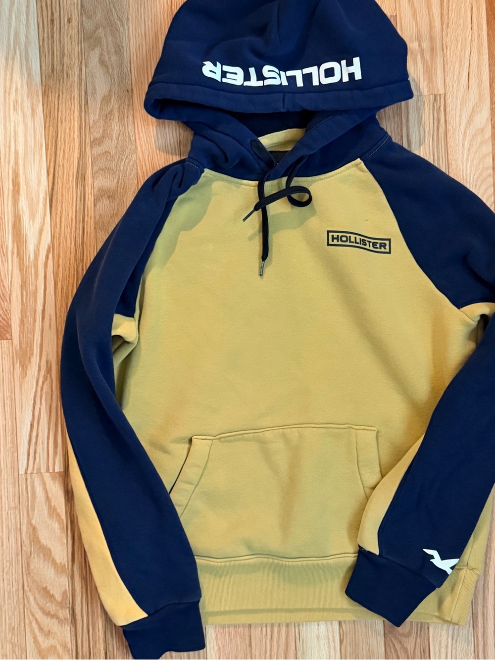 Hollister Men's Navy & Mustard Colorblock Hooded Sweatshirt
